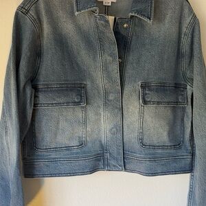 Good American Sky Blue Cropped Denim Jacket